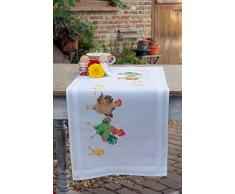 Vervaco PN-0153745 Hühnerfamilie Bedruckter Tischläufer Stickset, Baumwolle, mehrfarbig, ca. 40 x 100 cm / 16 x 40