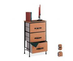 Relaxdays Schubladenschrank, 3 ausziehbare Stoffkörbe, Holzoptik, Schubfachschrank, Stahl, 76,5x45x30 cm, Rot-Braun