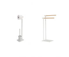 Sealskin Stand WC-Garnitur Brix, WC-Butler aus Metall und Holz, Farbe: Weiß + Brix Handtuchständer weiß, Handtuchhalter mit Einer stilvollen Kombination aus modernem Metall und natürlichem Holz