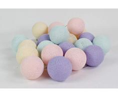 Cotton Ball Lights Pastell 20 LED Lichterkette mit USB Anschluss, Baumwolle, eierschale - licht-türkis - hell rosa - lavendel