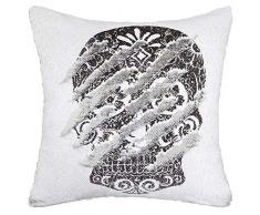 Play Tailor Meerjungfrau Pailletten Kissenbezüge, Funkeln Kissenbezug Magie Reversibel Paillette Dekokissen Fall 40 x 40cm (Weiß Silber mit Schädel)