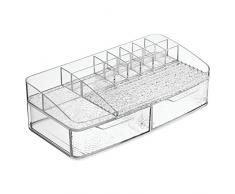 InterDesign Rain Kosmetik Organizer | Schminkaufbewahrung mit vielen Fächern und zwei Schubladen | Kosmetikbox für Wasch- oder Schminktisch | Kunststoff durchsichtig