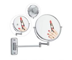 Relaxdays Kosmetikspiegel Wandmontage, doppelseitig, 10-Fach Vergrößerung, 360° schwenkbar, Spiegel D: 17,5 cm, Silber