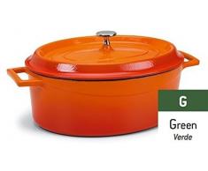 Pentole Agnelli Slowcook Kasserolle oval mit 2 Griffen, aus Gusseisen 0.4 litri grün