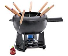 Spring Gusseisen Fondue-Set SAAS-FEE schwarz, Ø 20 cm mit 8 Fonduegabeln