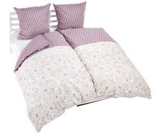 AmeliaHome 06211 2tlg Biber Bettwäsche 155x220 cm mit 1 Kopfkissenbezug 80x80 cm 100% Baumwolle Blumen geometrisches Muster Bettbezug Snuggy Collection Art Nouveau creme cappuccino
