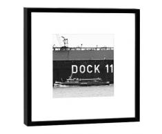 COGNOSCO Fotografie im Holzrahmen: Dock 11-Kunstdruck-Format 27 x 27 cm-Rahmenfarbe schwarz-Hochwertiges Wandbild, Geschenkidee oder Souvenir aus Hamburg, Holz, Weiß, Rahmen