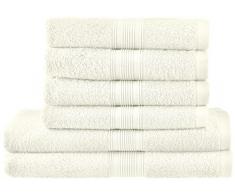 NatureMark NM-HT0909 Frottier Handtuchset, 6-teilig, 2 Badetücher/Duschtücher 70 x 140 cm und 4 Handtücher 50 x 100 cm, Natur/Creme