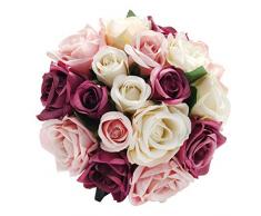 CQURE Künstliche Blumen, Rosen aus Seide und Kunststoff für Brautschmuck, Hochzeit, Blumenstrauß, Zuhause, Garten, Party, Hochzeit, Dekoration, 9 Stück, Stein Eisen Seide Plastik, bunt, 2 Bunch