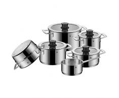 WMF VarioCuisine Topfset 6-teilig, Cromargan Edelstahl poliert, Töpfe mit Silence- Glasdeckel inkl. Thermometer, Dampfeinsatz, Induktionstöpfe, Topf Induktion, unbeschichtet, Silikonrand