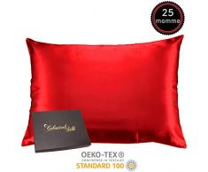 Celestial Silk Kissenbezug aus 100% Seide, mit Reißverschluss, 25 Momme, Maulbeerseide, Charmeuse Seide auf beiden Seiten des Bezuges – in Geschenkverpackung Standard hellrot