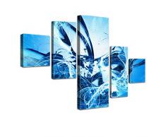 LANA KK - Leinwandbild Graf Fire Ice abstraktes Design auf Echtholz-Keilrahmen â Fotoleinwand-Kunstdruck in blau, fünfteilig & fertig gerahmt in 160x100cm