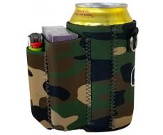 Bier kann chuggie mit zwei Taschen – Zigarette und Feuerzeug, Handy, Schlüssel, 3 mm Neopren, army, 1 Pack