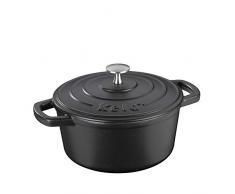 Kela 12470 Bräter mit Deckel, Gusseisen, Emaille-Beschichtung, Hohe Wärmespeicherung, Induktionsgeeignet, 2,5 L, Schwarz, Rund, Calido