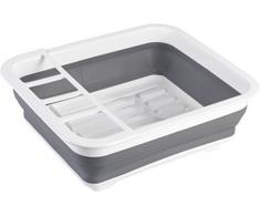 Wenko Geschirrabtropfer Gaia faltbar, zusammenfaltbarer Geschirr Abtropfständer für die Küche, Abtropfgestell mit Besteck-Halter und Tellerständer, Kunststoff, 36,5 x 13 x 31 cm, grau/weiß