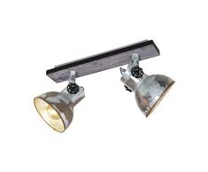 EGLO Deckenlampe Barnstaple, 2 flammiger Vintage Deckenspot im Industrial Design, Retro Wandspot aus Stahl im Zink Used-Look, Holz, Farbe: braun-Patina, schwarz, Fassung: E27