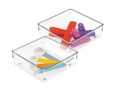 iDesign Linus Schubladenorganizer, mittelgroßer Schubladeneinsatz aus Kunststoff für Utensilien, 2er-Set Aufbewahrungsboxen, durchsichtig
