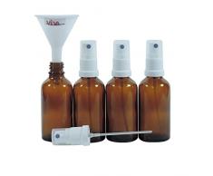 Viva Haushaltswaren - 4 x Apotheker-Sprühflasche 50 ml aus Braunglas, kleine Glasflaschen mit Zerstäubereffekt - Made in Germany & BPA frei (inkl. einem Trichter Ø 5 cm)