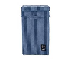 WENKO Wäschesammler Cora blau, moderner Wäschekorb aus flauschigen Cord, mit Klettverschluss-Deckel und 3 Tragegriffen, 63 Liter Fassungsvermögen, 33 x 58 x 33 cm, 100% Polyester