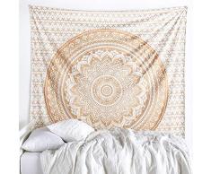 Beliebte Kunsthandwerk Original Ombre Tapisserie indischen Mandala Wall Art Hippie, zum Aufhängen, Bohemian Tagesdecke mit Metallic Glanz, baumwolle, gold, Full (215x230)cms