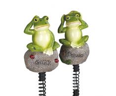 EASYmaxx Solar-Leuchten Frosch | Erdspieße mit Sprungfedern für wippende Bewegungen | Tageslichtsensor | warm-weiß leuchtender LED [Bis zu 8 Stunden Leuchtdauer]