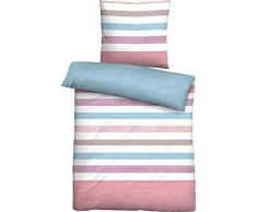 biberna 0024320 Soft-Seersucker Bettwäsche Garnitur mit Kopfkissenbezug (Baumwolle) 1x 155x200 cm + 1x 80x80 cm, cyclam