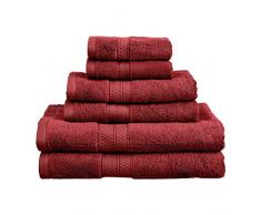 Superior - 6-teilige Kollektion, weiches/saugfähiges Handtuchset, Kunstseide aus Bambus und Baumwolle, blutrot
