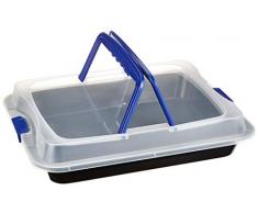 axentia Back- und Auflaufform, antihaftbeschichtete Backform mit Transporthaube aus Kunststoff, Schutzbox aus Carbonstahl, Transportbox mit 2 Tragehenkeln, Maße der Kuchenform ca. 40 x 32 x 5 cm