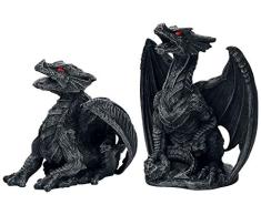 Nemesis Now Set of 2 10cm Dragon Figurines Dark Fury Drachenfiguren, 10 cm, 2 Stück, Schwarz, Einheitsgröße