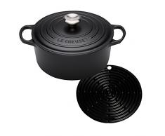 Le Creuset Gusseisen Bräter Signature rund 20 cm, schwarz & Le Creuset Silikon-Accessoires Topflappen rund schwarz