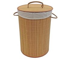 JVL Wäschekorb aus Bambusholz, rund, zusammenklappbar, Grau, 35 x 50 cm, Bambus, braun, 35 x 35 x 50 cm