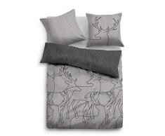 TOM TAILOR 0849933 Melange-Flanell Bettwäsche Garnitur mit Kopfkissenbezug (Baumwolle) 1x 155x220 cm + 1x 80x80 cm, grau