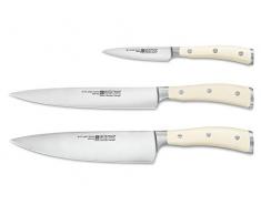 Wüsthof Messersatz 3-teilig, Classic Ikon Crème (9601-0), Kochmesser, Schinken- und Gemüsemesser, Küchenmesser Set, geschmiedet, weiße Griffe