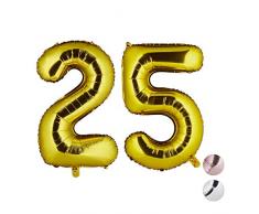 Relaxdays Folienballon Zahl 25, Dekoballon für Geburtstag, Jubiläum, Hochzeitstag, 85-100 cm, XXL Riesenballon, Gold