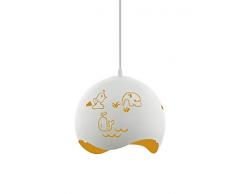 EGLO LAURINA Kinderlampe, Hängelampe Weiss/gelb, Kinderzimmer Deko, Pendelleuchte mit Motiv für Kinder, Deckenlampe Babyzimmer für Jungen und Mädchen, Kunststoff, 60 W