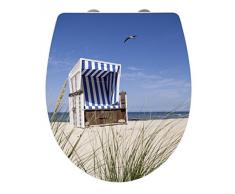 Wenko Premium WC-Sitz Hochglanz Acryl Strandkorb Toilettensitz, Absenkautomatik, Fix-Clip Hygiene Befestigung, Duroplast, 39 x 45 cm, weiß