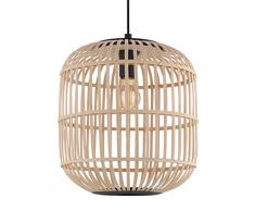 EGLO Pendelleuchte Bordesley, 1 flammige Hängelampe Vintage, Natur, Boho, Hygge, Hängeleuchte Stahl in schwarz und Holz in Naturfarben, Esstischlampe, Wohnzimmerlampe hängend mit E27 Fassung, Ø 35 cm