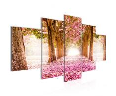 Bilder Wald Landschaft Wandbild Vlies - Leinwand Bild XXL Format Wandbilder Wohnzimmer Wohnung Deko Kunstdrucke Rosa 5 Teilig - MADE IN GERMANY - Fertig zum Aufhängen 605653a
