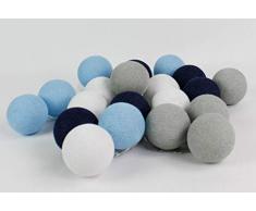 Cotton Ball Lights 20 LED Lichterkette mit USB Anschluss, Baumwolle, weiß - baby-blau - hell grau - matt blau