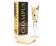 RITZENHOFF Champus Champagnerglas von Andrea Arnolt, aus Kristallglas, 200 ml, mit edlen Gold- und Platinanteilen, inkl. Stoffserviette