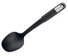 FACKELMANN Servierlöffel 31 cm Sense, Vorlegelöffel mit Funktionsteil aus Kunststoff, Rutschfester Soft-Touch-Griff, für beschichtete Pfannen und Töpfe (Farbe: Silber/Schwarz), Menge: 1 Stück