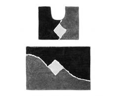 Relaxdays Badgarnitur 2-Teilig mit Grafikmuster, Für Fußbodenheizung, Waschbar, Badematte Vorleger, Für Stand-WC, 80 x 50 cm, Grau, Polyester, 50 x 80 x 1.5 cm