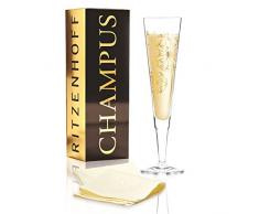 RITZENHOFF Champus Champagnerglas von Andrea Hilles, aus Kristallglas, 200 ml, mit edlen Goldanteilen, inkl. Stoffserviette