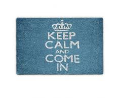 Relaxdays Fußmatte Kokos KEEP CALM 40 x 60cm Kokosmatte mit rutschfester PVC Unterlage Fußabtreter aus Kokosfaser als Schmutzfangmatte und Sauberlaufmatte Fußabstreifer für Außen und Innen Matte, blau