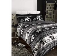 Empire Indian Elephant Animal Print Duvet Quilt Cover Bedding Set Black Elephants Indian Ethnic Reversible Duvet Quilt Cover Bedding Set (Super King) by DE CAMA