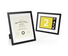 ARTEZA Zertifikatrahmen, 11x14 (27.9x35.6cm) mit Passepartout, 8x10 (20.3x25.4cm), 2er-Pack Bilderrahmen, Rahmen mit Holzoptik, Vorderseite aus reinem Glas, Fotorahmen für Wand und zum Aufstellen