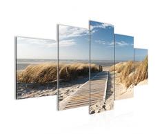 Bilder Strand Meer Wandbild Vlies - Leinwand Bild XXL Format Wandbilder Wohnzimmer Wohnung Deko Kunstdrucke Beige 5 Teilig - MADE IN GERMANY - Fertig zum Aufhängen 604053a