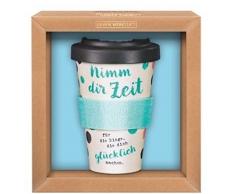 Grafik-Werkstatt Premium Becher mit Deckel |Kaffeebecher to go | 400 ml | Zeit
