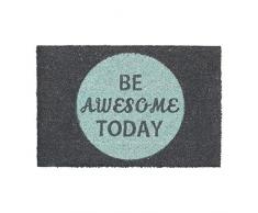 Relaxdays Fußmatte Kokos Spruch BE AWESOME TODAY 40 x 60 cm Kokosmatte mit rutschfester PVC schwarz Unterlage Fußabtreter aus Kokosfaser als Schmutzfangmatte und Sauberlaufmatte Türvorleger, Grau
