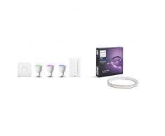 Philips Hue White und Color Ambiance GU10 LED Lampe Starter Set, drei Lampen 4. Generation, dimmbar & Hue LightStrip+ Basis Set, 2m, flexibel erweiterbar, dimmbar, bis zu 16 Millionen Farben